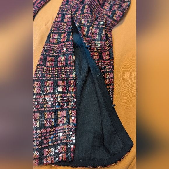 Zara Top Sequin High Collar Mock Neck Long Sleeve Slit Cuff XXL - Picture 6 of 7